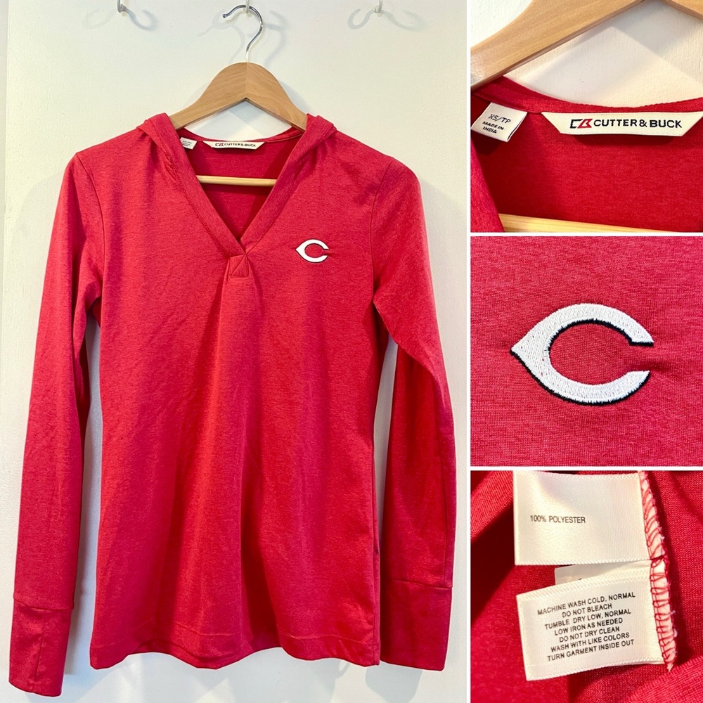 Cutter & Buck Cincinnati Reds Red Long Sleeve Shirt with hood XS
